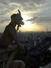 Les Gargouilles : What do you see when you look up to the top of the great cathedral of Notre Dame? You see monsters, half-man and half-beast. These demon looking creatures carved out of stone are called gargoyles. They are one of the many eerie stone figures that adorn the gutters of the Cathedral of Notre Dame in Paris. Gargoyle comes from a Latin word, meaning gullet or drain. That's what the strange looking creatures are, they're drainpipes. Each grotesque figure has a passageway inside that carries rainwater from the roof and out through the gargoyle. From the top of the cathedral's towers the gargoyles have a magnificent view of the city.

*********** color photos are also available for purchase in black & white  **************